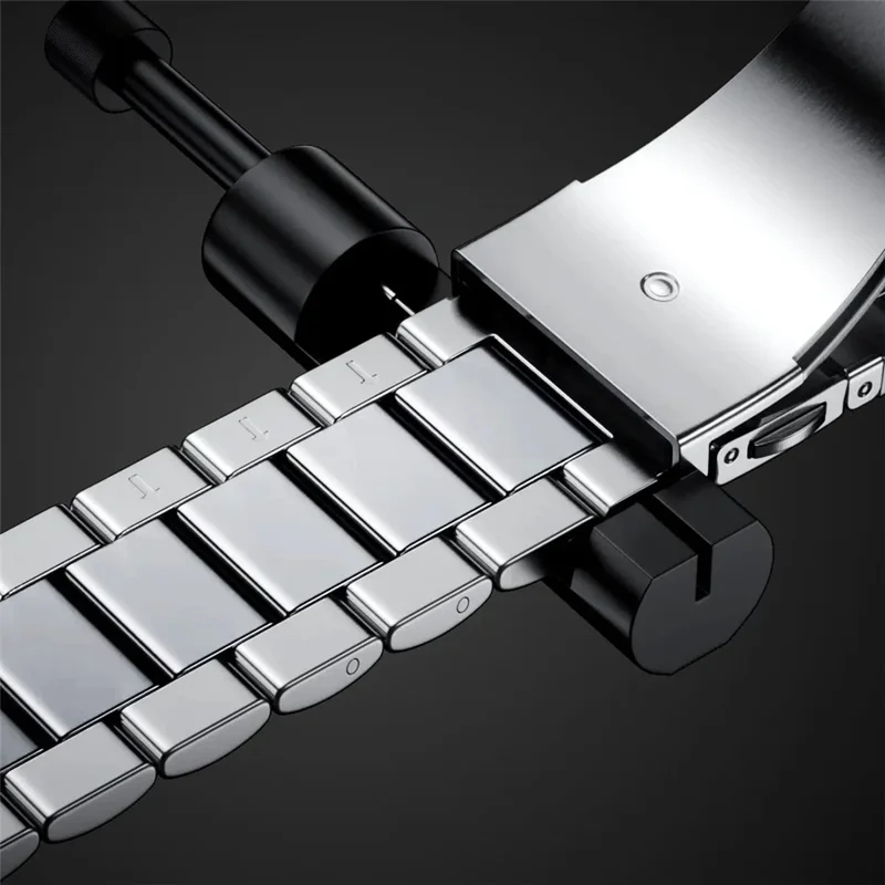 For Huawei Watch GT 6 46mm Stainless Steel Watch Band Arc-shaped 3-bead Flat Buckle Strap - Silver