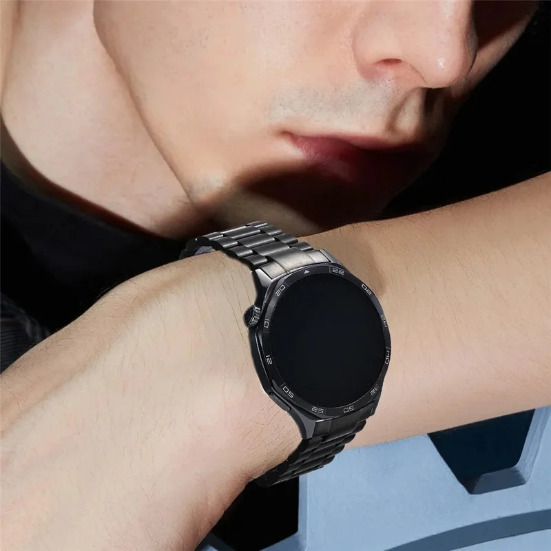 For Huawei Watch GT 6 46mm Stainless Steel Watch Band Arc-shaped 3-bead Flat Buckle Strap - Silver