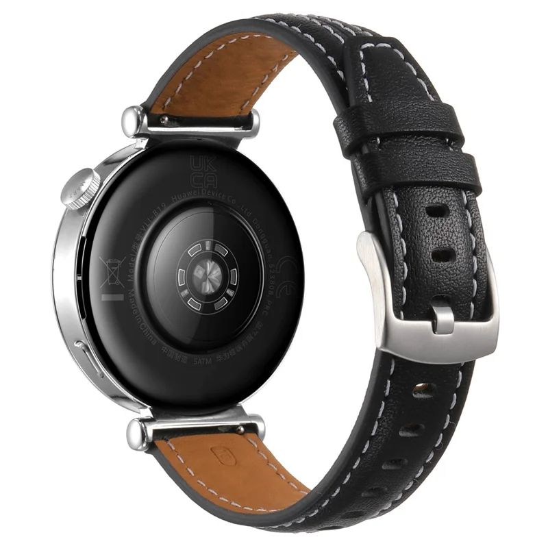 18mm Genuine Leather Watch Band for Huawei Watch GT 6 41mm /  5 41mm / 4 41mm Adjustable Replacement Strap - Black