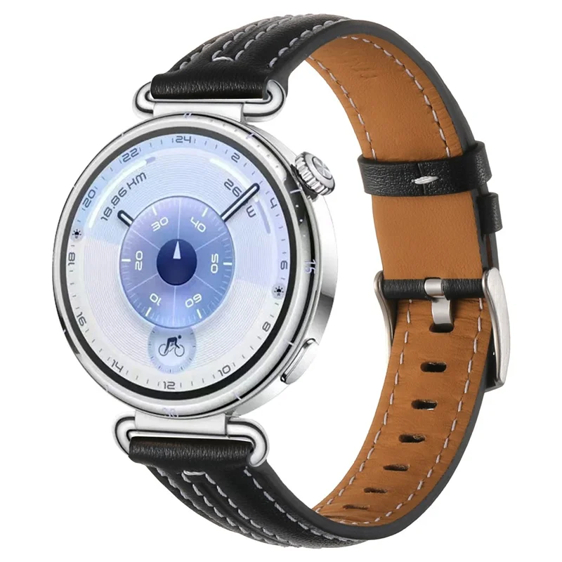 18mm Genuine Leather Watch Band for Huawei Watch GT 6 41mm /  5 41mm / 4 41mm Adjustable Replacement Strap - Black