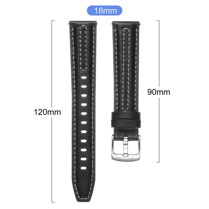 18mm Genuine Leather Watch Band for Huawei Watch GT 6 41mm /  5 41mm / 4 41mm Adjustable Replacement Strap - Black
