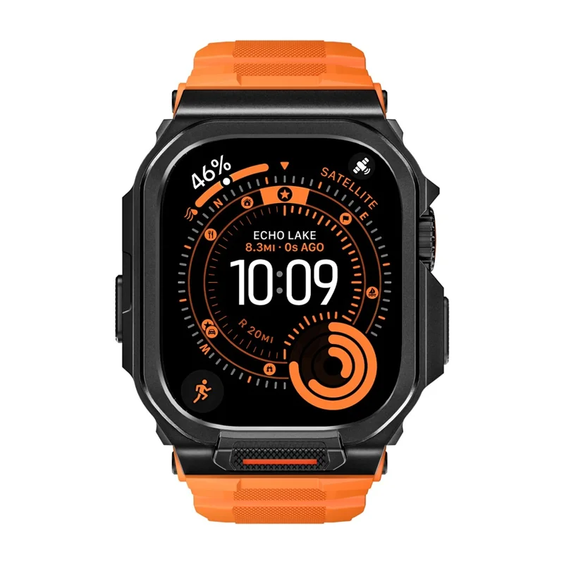 Silikonband med klockhölje till Apple Watch Ultra 3 49 mm / 2 49 mm / Ultra 49 mm ersättningsklockband - Svart/Orange