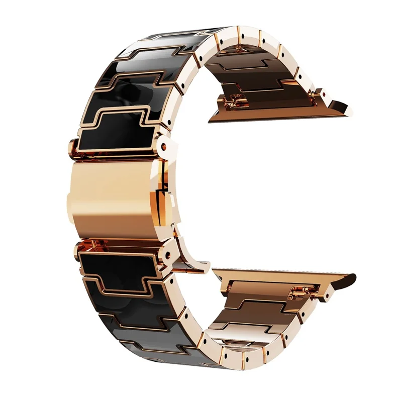 Luxury Look Watch Band For Apple Watch Ultra 3 2 1 49mm  /  Series 11 10 46mm  /  9 8 7 45mm  /  SE3 SE2 SE 6 5 4 44mm  /  3 2 1 42mm Electroplating PC Wrist Strap with Stainless Steel Buckle - Black