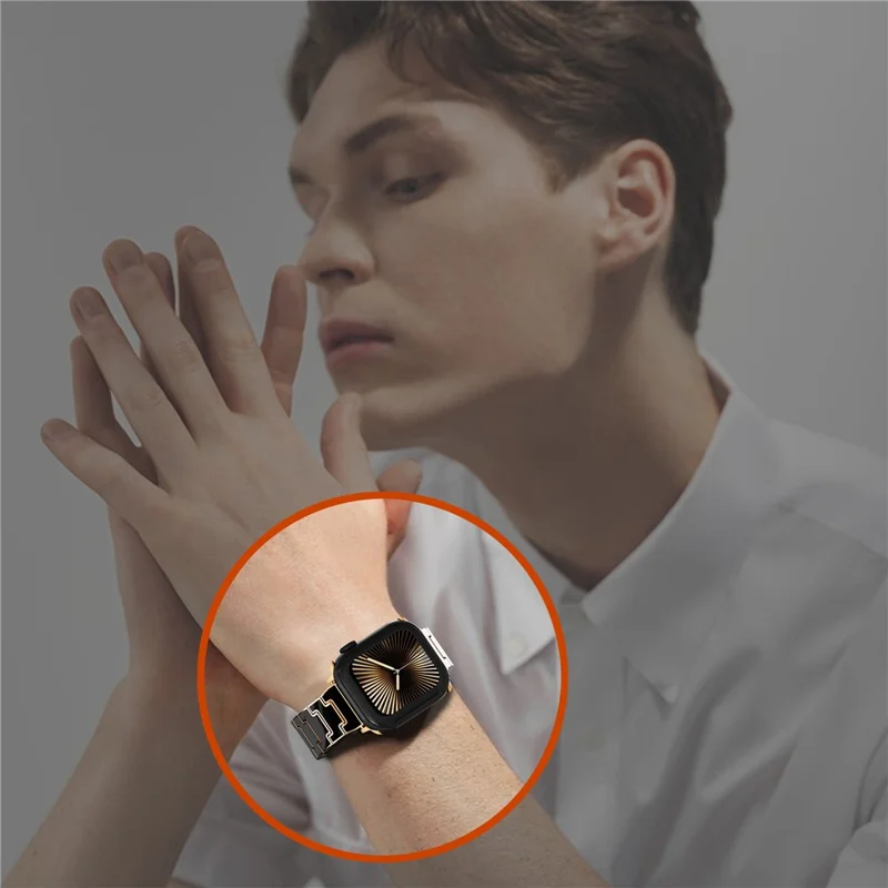 Luxury Look Watch Band For Apple Watch Ultra 3 2 1 49mm  /  Series 11 10 46mm  /  9 8 7 45mm  /  SE3 SE2 SE 6 5 4 44mm  /  3 2 1 42mm Electroplating PC Wrist Strap with Stainless Steel Buckle - Black