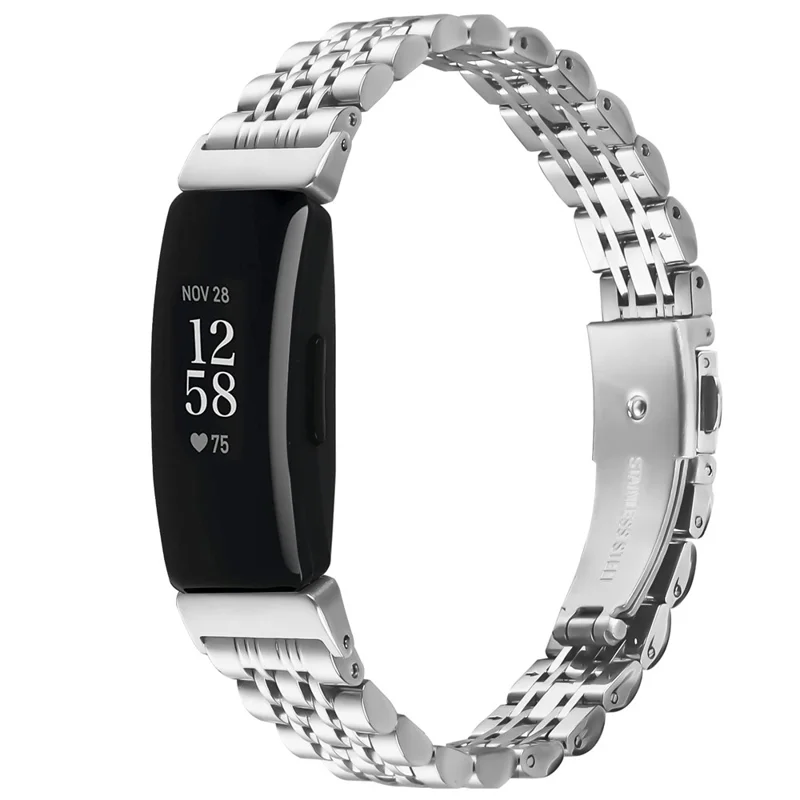 Watch Band For Fitbit Inspire / Inspire 2 / Inspire HR , Slim 7-Bead Stainless Steel Strap - Silver