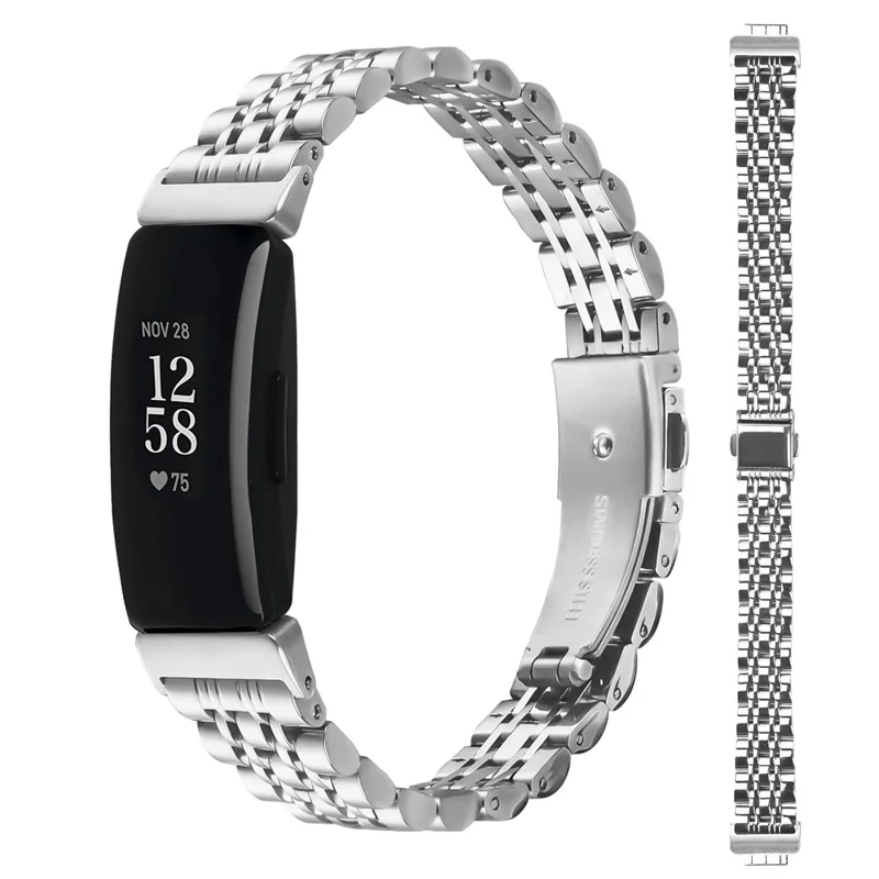 Watch Band For Fitbit Inspire / Inspire 2 / Inspire HR , Slim 7-Bead Stainless Steel Strap - Silver