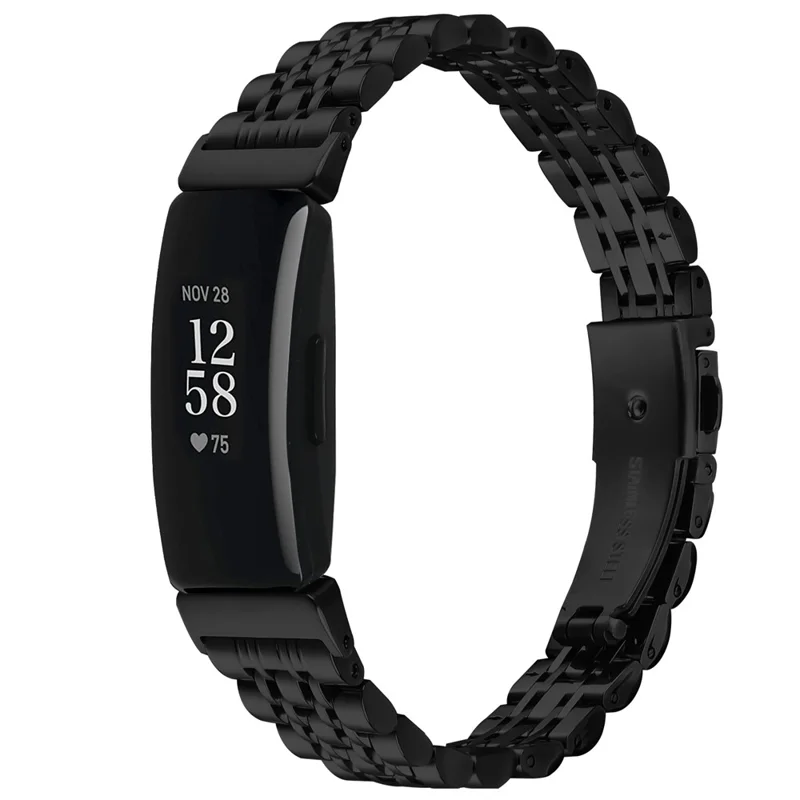 Watch Band For Fitbit Inspire / Inspire 2 / Inspire HR , Slim 7-Bead Stainless Steel Strap - Black