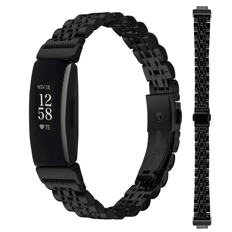 Watch Band For Fitbit Inspire / Inspire 2 / Inspire HR , Slim 7-Bead Stainless Steel Strap - Black