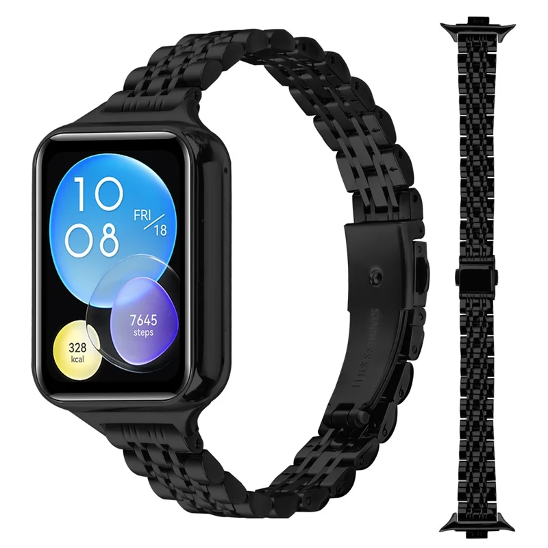 For Xiaomi Smart Band 8 Pro Watch Band Slim 7-Bead Stainless Steel Strap - Black