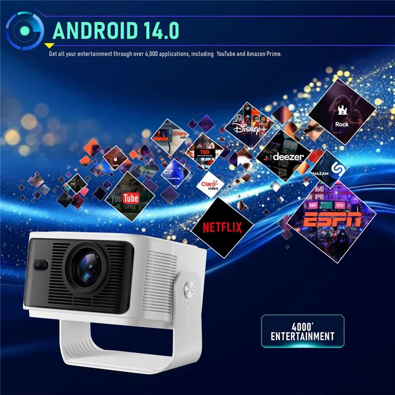 HY350MAX Android 14 LED Video Projector H726 2GB RAM 32GB WiFi6 BT5.4 500ANSI 1080P Home Theater Projector - US Plug