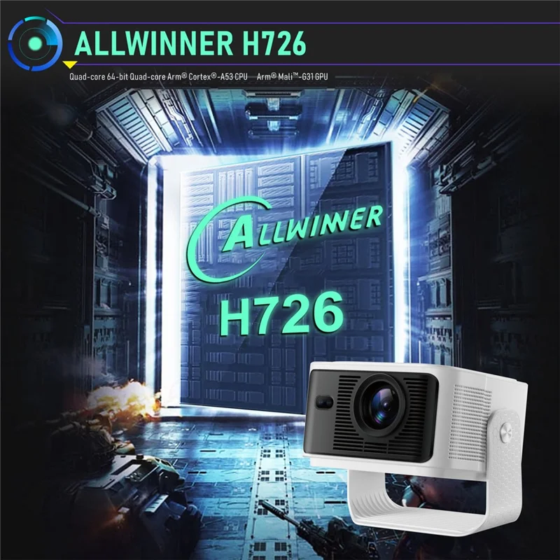 HY350MAX Android 14 LED Video Projector H726 2GB RAM 32GB WiFi6 BT5.4 500ANSI 1080P Home Theater Projector - US Plug