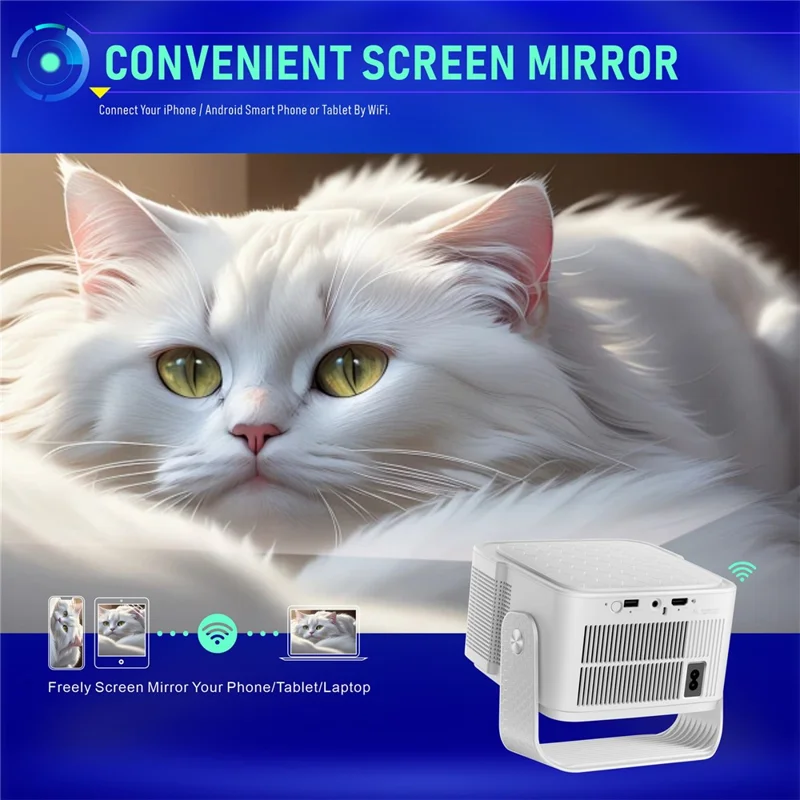 HY350MAX Android 14 LED Video Projector H726 2GB RAM 32GB WiFi6 BT5.4 500ANSI 1080P Home Theater Projector - US Plug