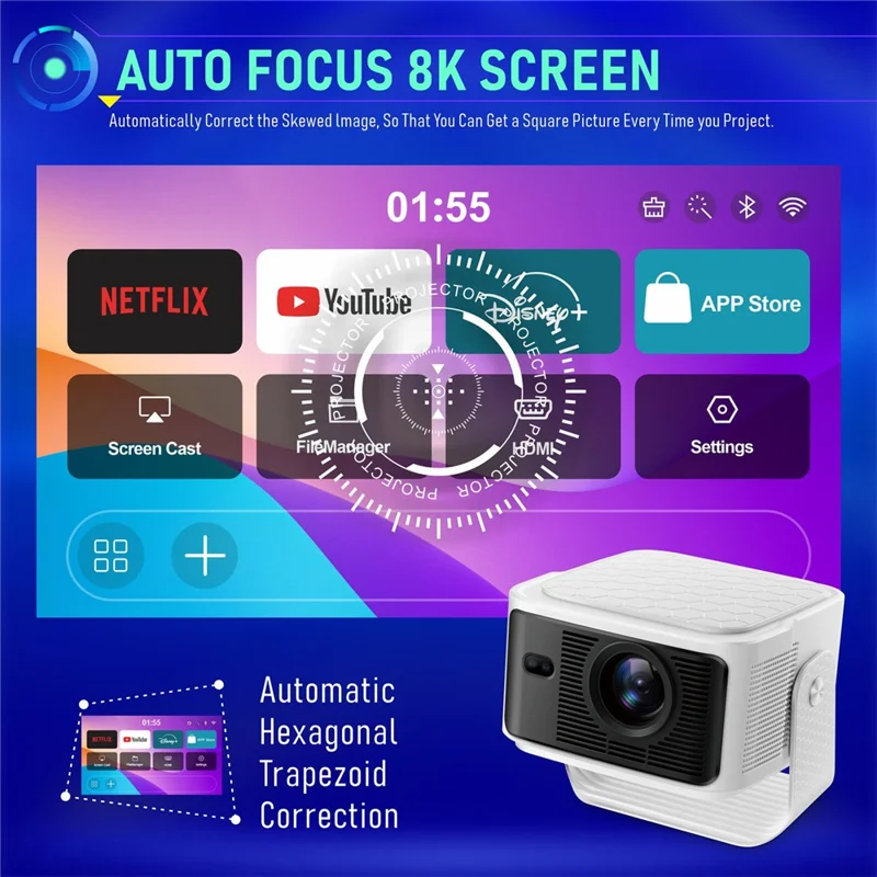 HY350MAX Android 14 LED Video Projector H726 2GB RAM 32GB WiFi6 BT5.4 500ANSI 1080P Home Theater Projector - EU Plug