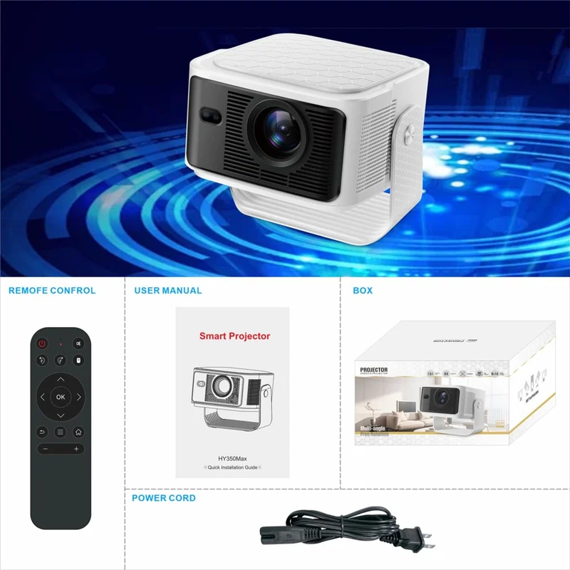 HY350MAX Android 14 LED Video Projector H726 2GB RAM 32GB WiFi6 BT5.4 500ANSI 1080P Home Theater Projector - EU Plug