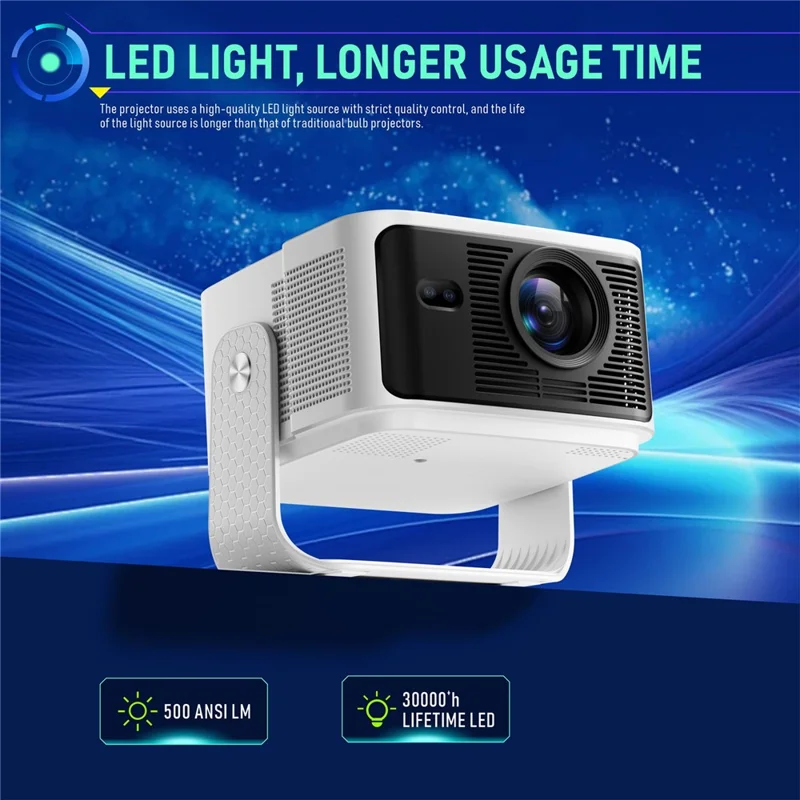 HY350MAX Android 14 LED Video Projector H726 2GB RAM 32GB WiFi6 BT5.4 500ANSI 1080P Home Theater Projector - EU Plug