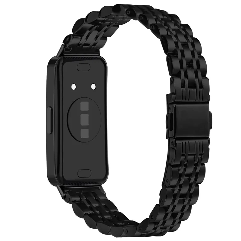 Watch Band For Huawei Band 10 / 9 / 8 , Slim 7-Bead Stainless Steel Strap - Black