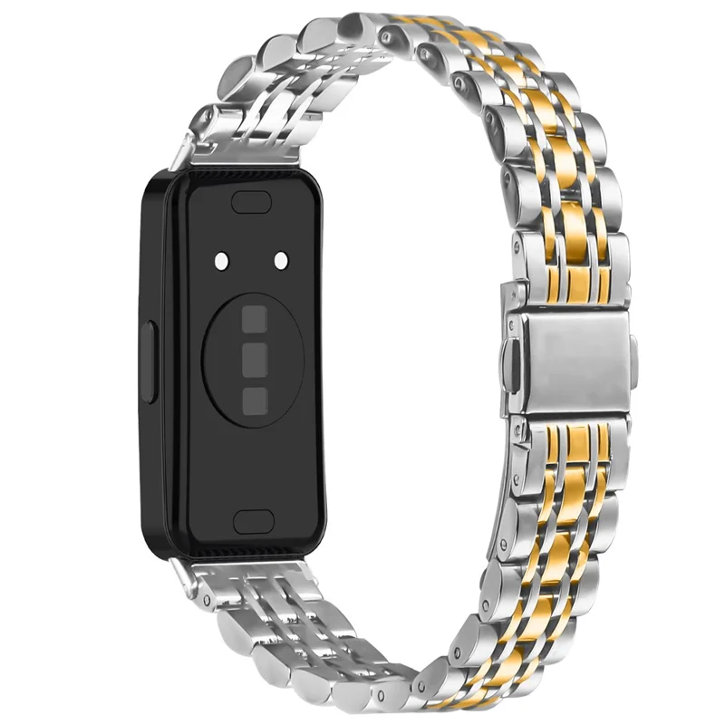 Watch Band For Huawei Band 10 / 9 / 8 , Slim 7-Bead Electroplated Stainless Steel Strap - Silver / Gold
