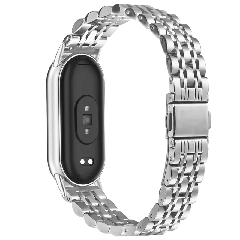 Watch Band For Xiaomi Smart Band 10 / 9 / 8 , Slim 7-Bead Stainless Steel Strap - Silver