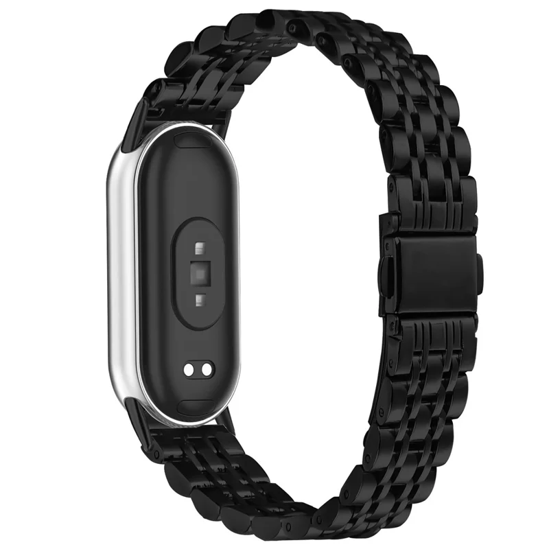 Watch Band For Xiaomi Smart Band 10 / 9 / 8 , Slim 7-Bead Stainless Steel Strap - Black