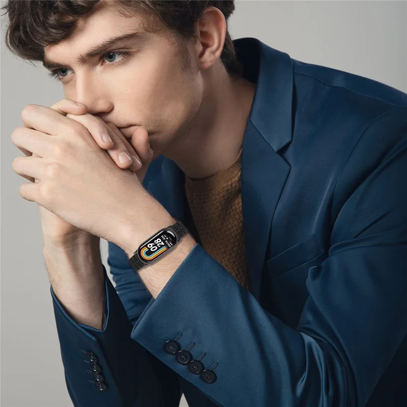 Watch Band For Xiaomi Smart Band 10 / 9 / 8 , Slim 7-Bead Stainless Steel Strap - Black