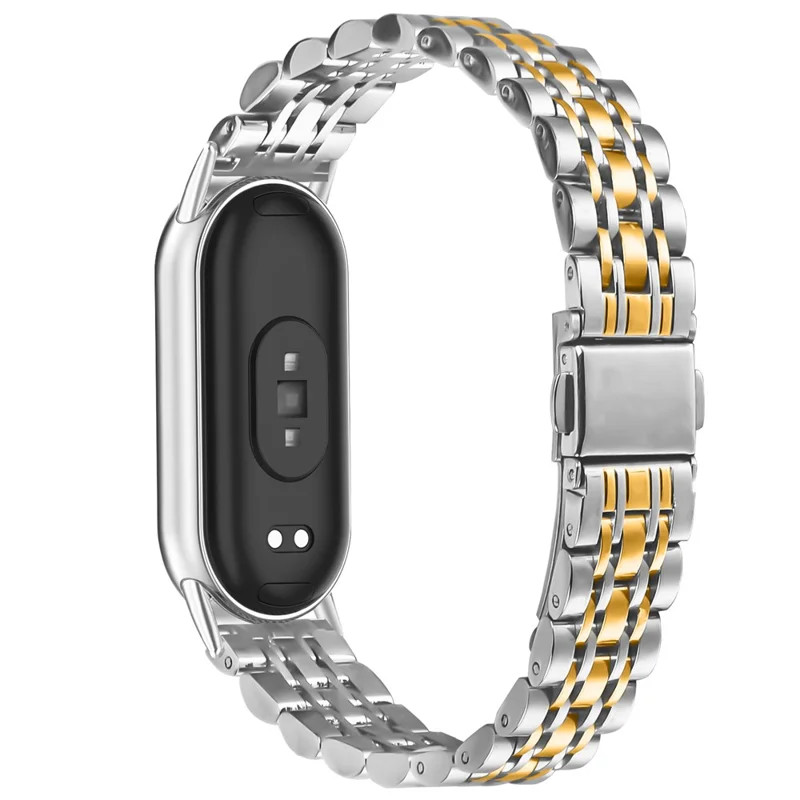 Watch Band For Xiaomi Smart Band 10 / 9 / 8 , Slim 7-Bead Electroplated Stainless Steel Strap - Silver / Gold