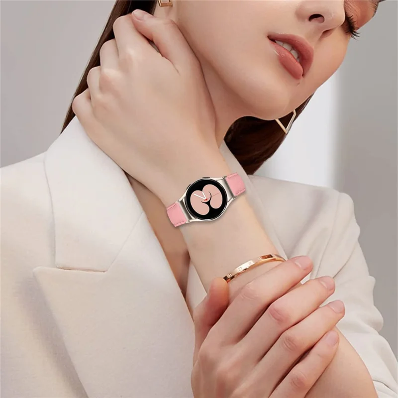 Wrist Strap with Starlight Professional Connector For Samsung Galaxy Watch5  /  Watch4 Genuine Leather Watch Band - Pink