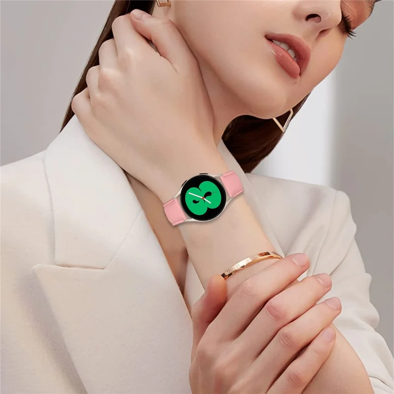 Wrist Strap For Huami Amazfit Active  /  GTR Mini  /  Bip 3 Genuine Leather Watch Band with Starlight Connector Turtle Back Buckle - Pink