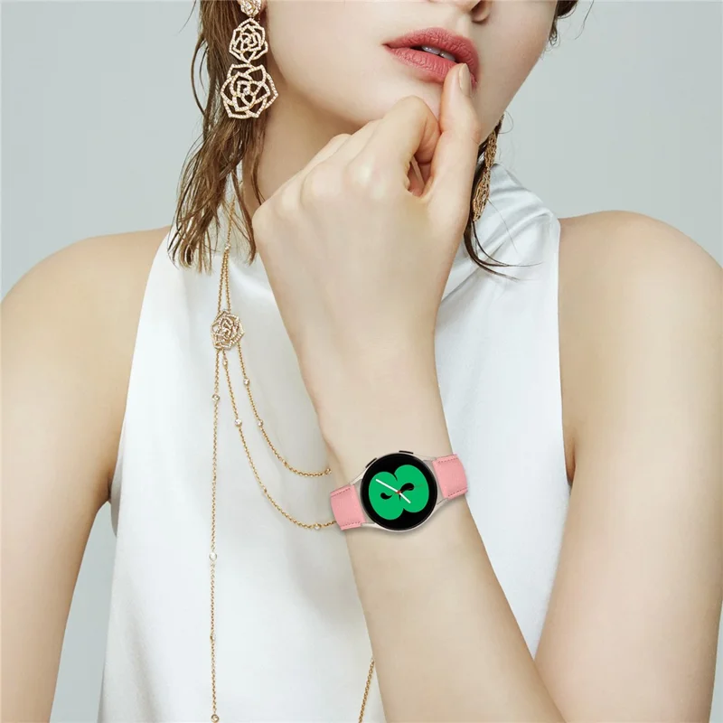 Wrist Strap For Samsung Galaxy Watch3 41mm  /  Watch Active2 40mm  /  44mm Genuine Leather Watch Band with Starlight Connector Turtle Back Buckle - Pink