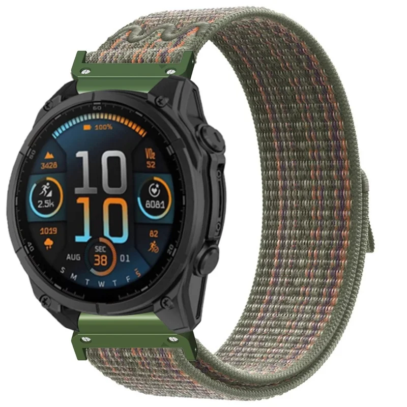 Bracelet de montre de remplacement en nylon brodé de 22 mm pour Garmin Fenix 8 Pro 47mm / 7 / 6 / 5 - Vert foncé Orange