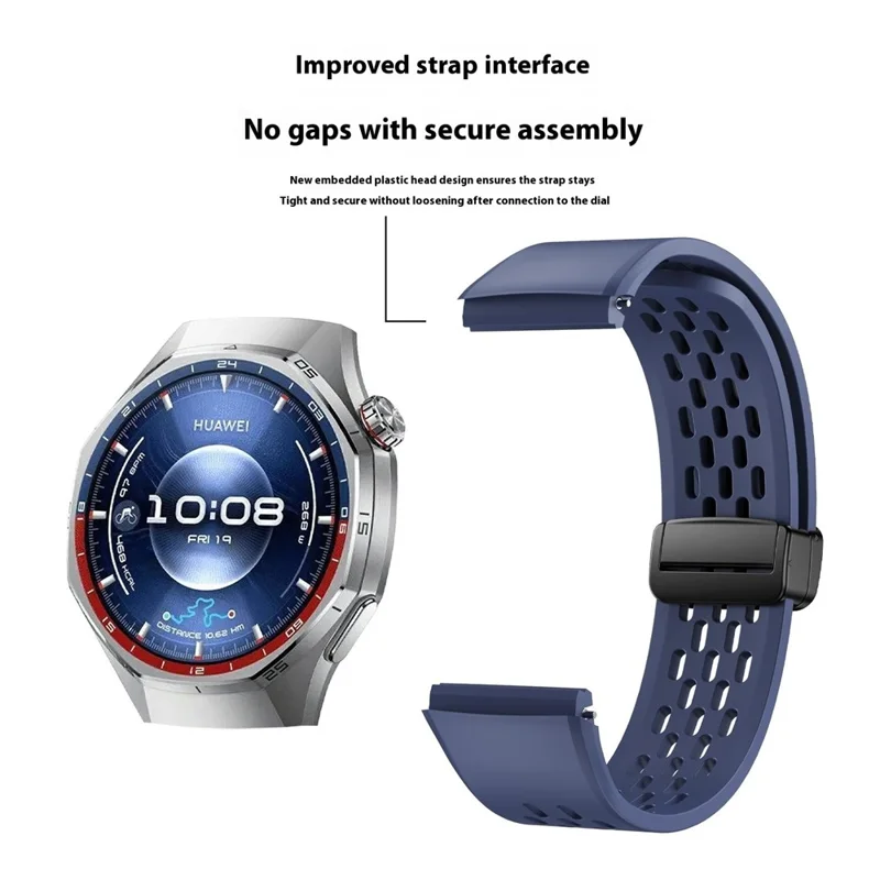 For Huawei Watch GT 6 Pro 46mm Magnetic Silicone Watch Band Solid Color Folding Clasp Adjustable Strap - Blue