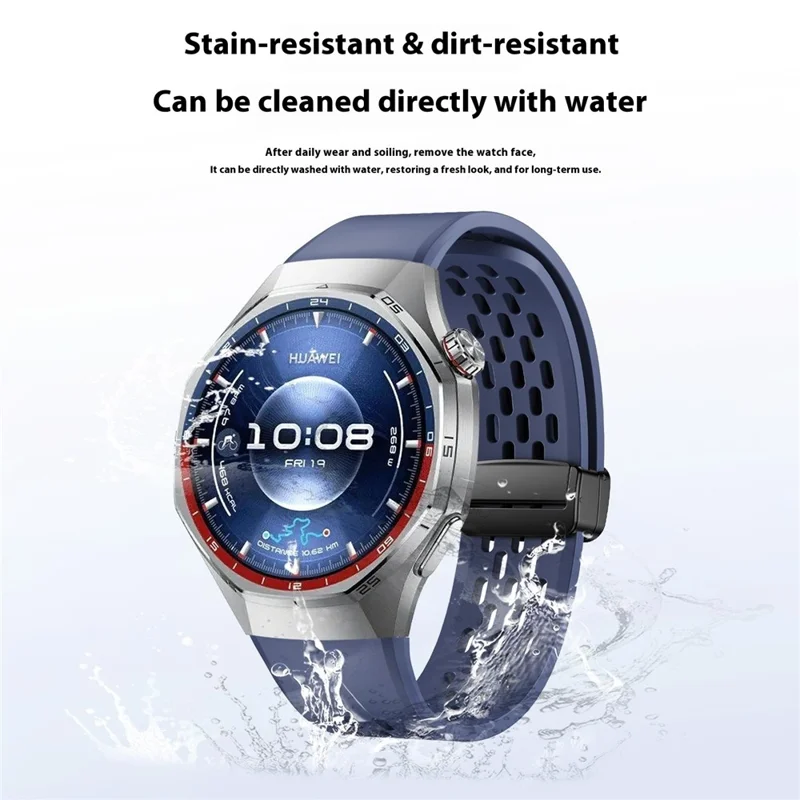 For Huawei Watch GT 6 Pro 46mm Magnetic Silicone Watch Band Solid Color Folding Clasp Adjustable Strap - Blue