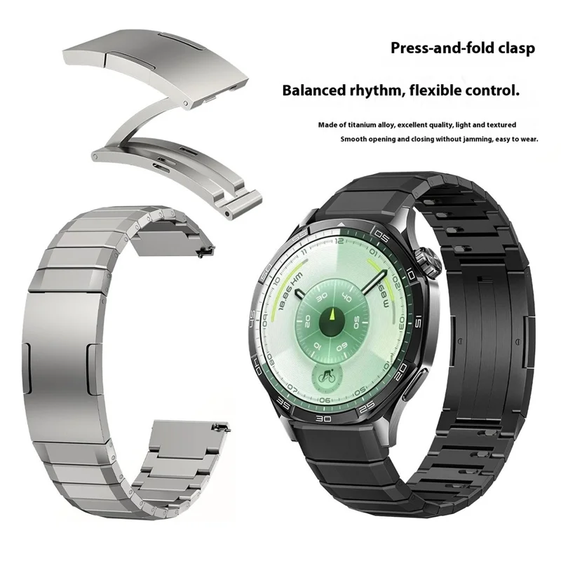 Cinturino per orologio in lega di titanio da 22 mm per Huawei Watch GT 6 46 mm, design con giuntura in bambù, chiusura pieghevole - Nero