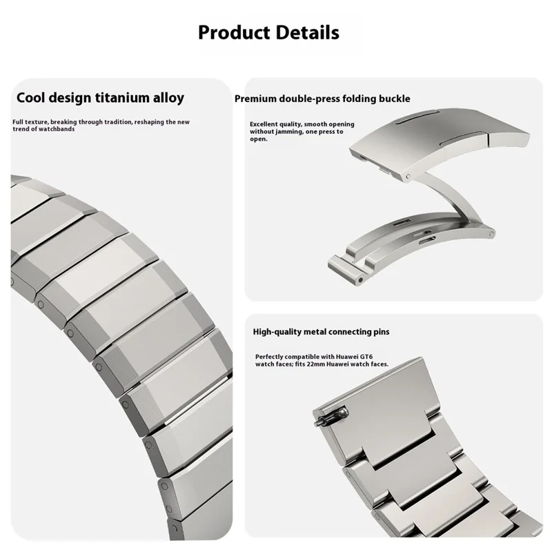 Cinturino per orologio in lega di titanio da 22 mm per Huawei Watch GT 6 46 mm, design con giuntura in bambù, chiusura pieghevole - Nero