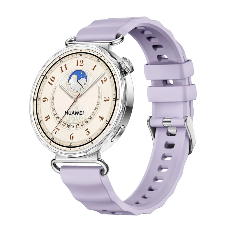 18mm Schnellverschluss-Silikonband für Huawei Watch GT 6 41mm Einfarbiges Uhrenarmband mit Wellenmuster und Silberschnalle - Lila