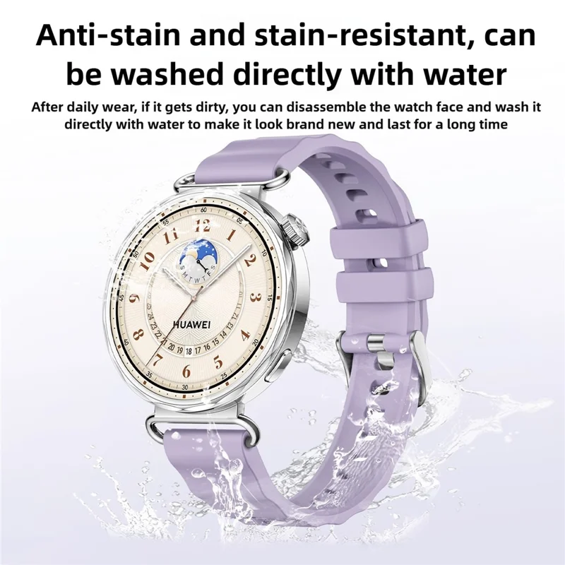 18mm Schnellverschluss-Silikonband für Huawei Watch GT 6 41mm Einfarbiges Uhrenarmband mit Wellenmuster und Silberschnalle - Lila