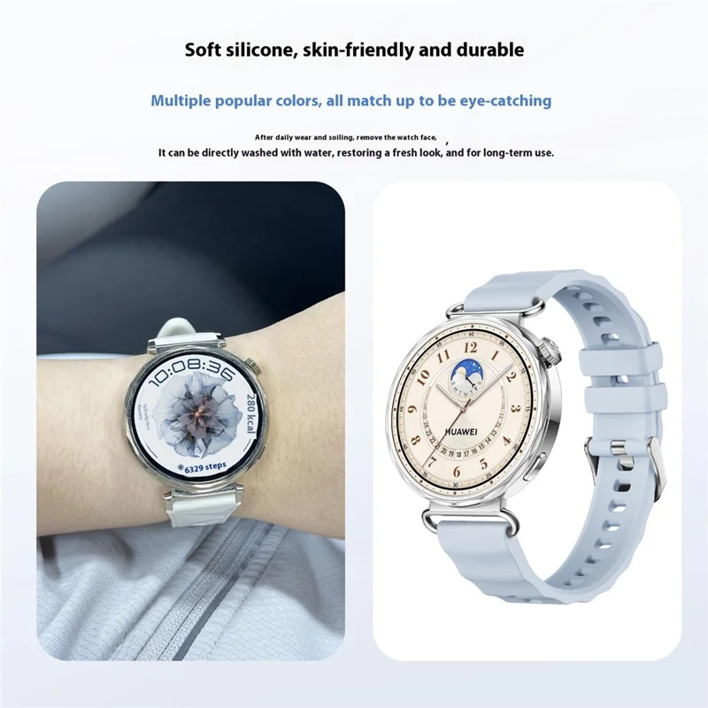 18mm Schnellverschluss-Silikonband für Huawei Watch GT 6 41mm Einfarbiges Uhrenarmband mit Wellenmuster und Silberschnalle - Lila