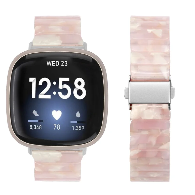 For Fitbit Versa 3 / Sense Watch Band 1-Bead Acrylic Resin Waterproof Bracelet with Silver Buckle - Pink Brown
