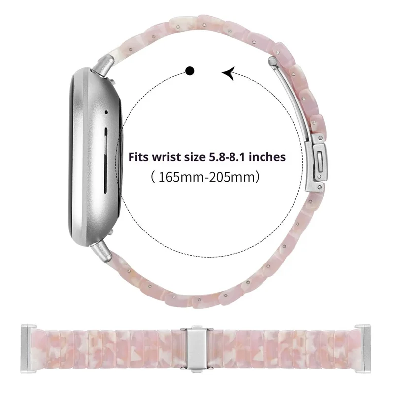 For Fitbit Versa 3 / Sense Watch Band 1-Bead Acrylic Resin Waterproof Bracelet with Silver Buckle - Pink Brown