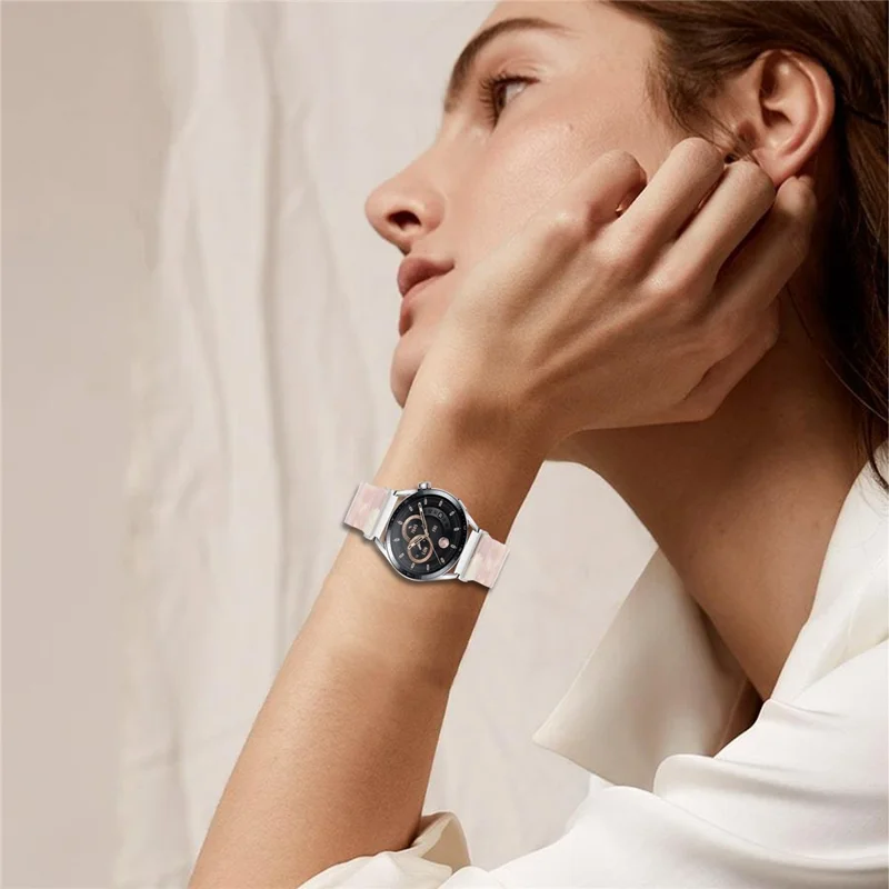 Watch Band For Samsung Galaxy Watch3 45mm / Watch 46mm / Gear S3 Classic / Gear S3 Frontier , 1-Bead Acrylic Resin Waterproof Bracelet with Silver Buckle - Pink Brown