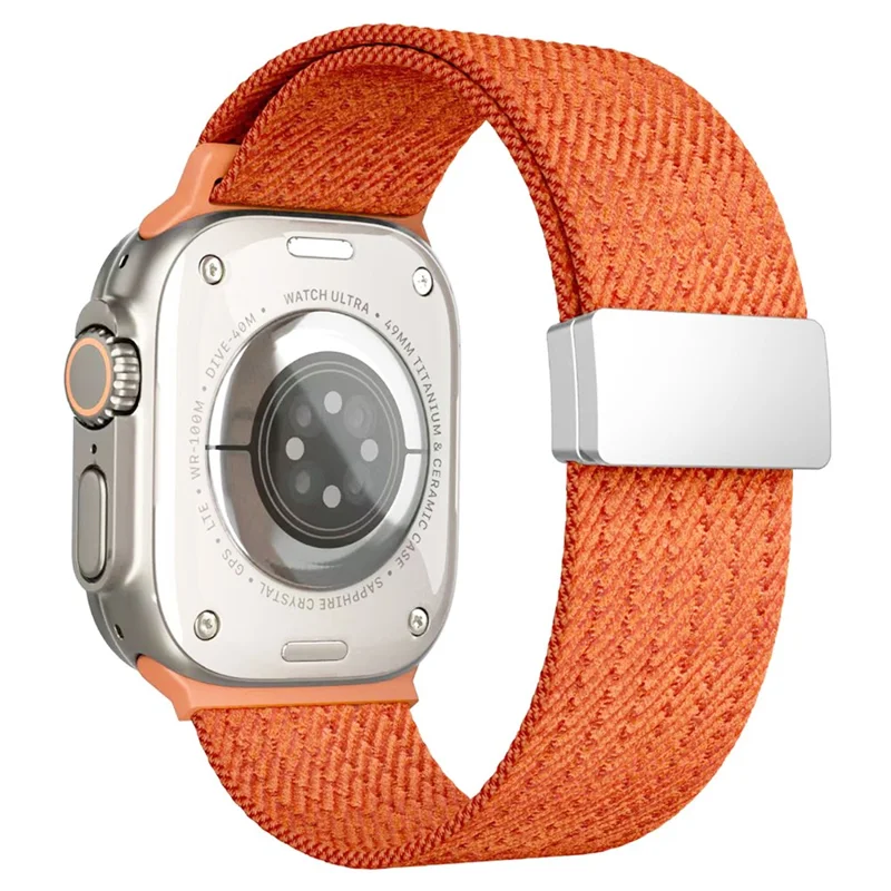 Banda de Relógio de Nylon Magnético para Apple Watch Series 11 10 42mm / 9 8 7 41mm / SE3 SE2 SE 6 5 4 40mm / 3 2 1 38mm Ajustável Elástica - Laranja