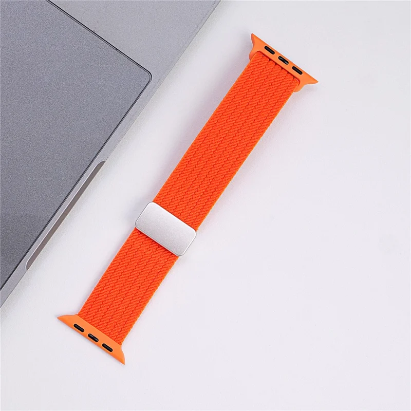 Banda de Relógio de Nylon Magnético para Apple Watch Series 11 10 42mm / 9 8 7 41mm / SE3 SE2 SE 6 5 4 40mm / 3 2 1 38mm Ajustável Elástica - Laranja