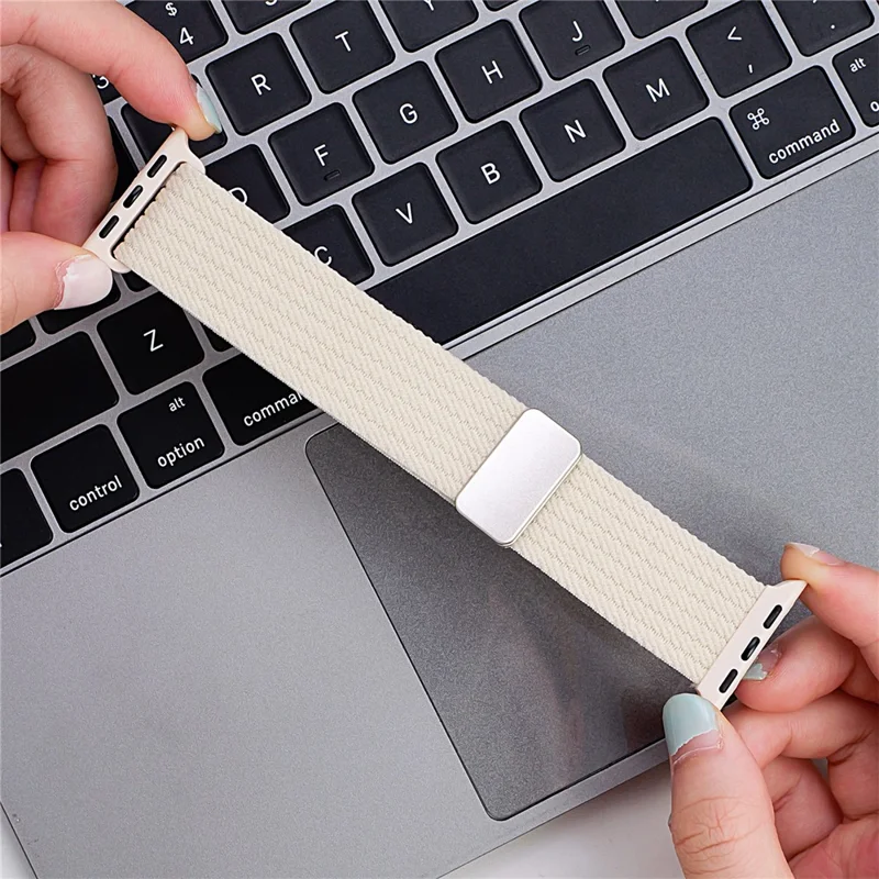 Banda de Relógio de Nylon Magnético para Apple Watch Series 11 10 42mm / 9 8 7 41mm / SE3 SE2 SE 6 5 4 40mm / 3 2 1 38mm Ajustável Elástica - Laranja