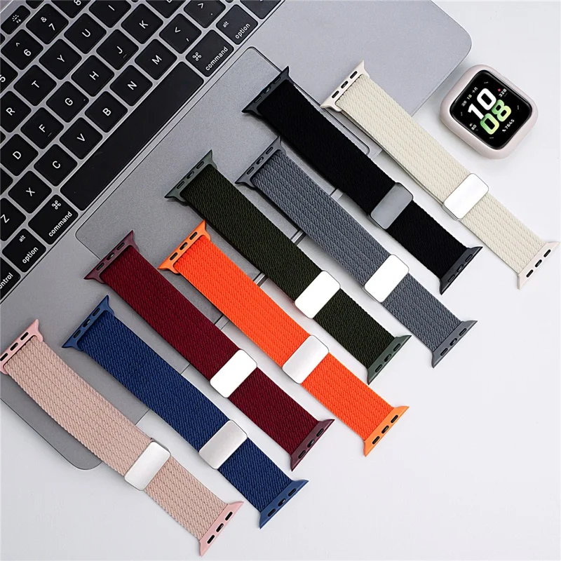 Banda de Relógio de Nylon Magnético para Apple Watch Series 11 10 42mm / 9 8 7 41mm / SE3 SE2 SE 6 5 4 40mm / 3 2 1 38mm Ajustável Elástica - Laranja