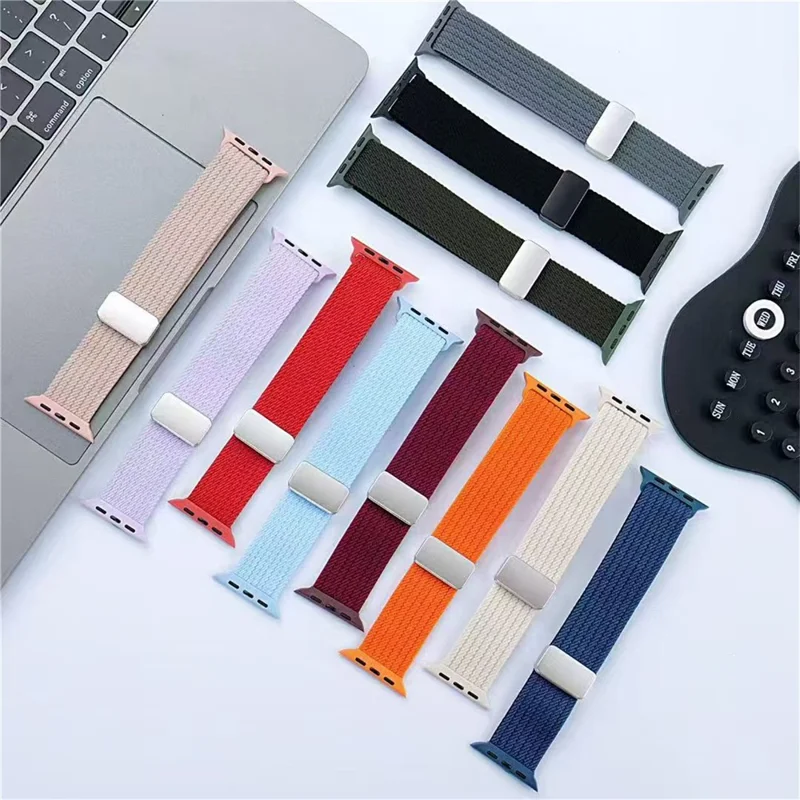 Banda de Relógio de Nylon Magnético para Apple Watch Series 11 10 42mm / 9 8 7 41mm / SE3 SE2 SE 6 5 4 40mm / 3 2 1 38mm Ajustável Elástica - Laranja