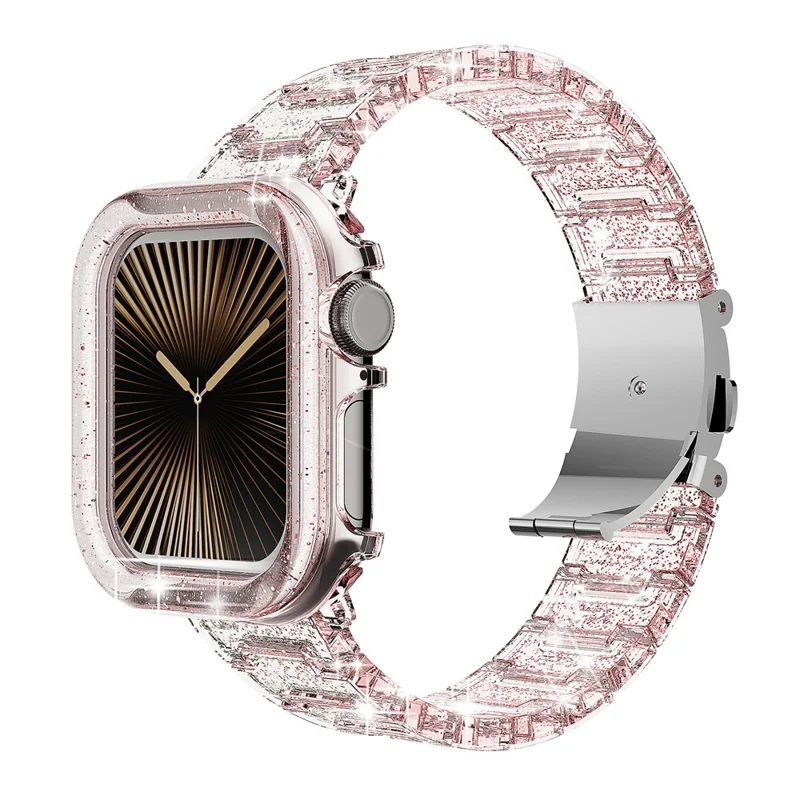 Für Apple Watch Series 9 8 7 45mm Band Stilvoller PC Epoxidharz Smartwatch Armband + Uhrengehäuse - Pink