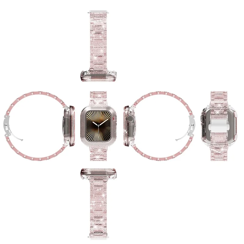 For Apple Watch SE3 SE2 SE 6 5 4 44mm Band Stylish PC Epoxy Resin Smartwatch Strap + Watch Case - Pink