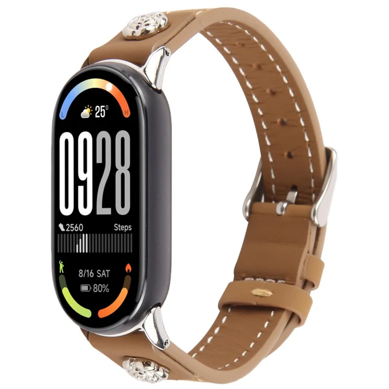 Armband für Xiaomi Smart Band 10 / 9 / 9 NFC / 8, Kamelien-Nieten Mikrofaser Lederband Armband - Braun