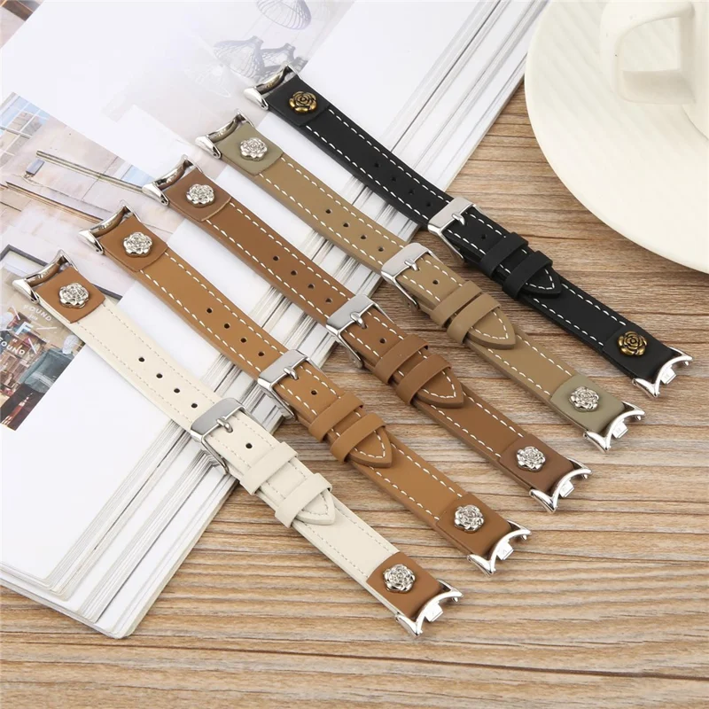 Armband für Xiaomi Smart Band 10 / 9 / 9 NFC / 8, Kamelien-Nieten Mikrofaser Lederband Armband - Braun