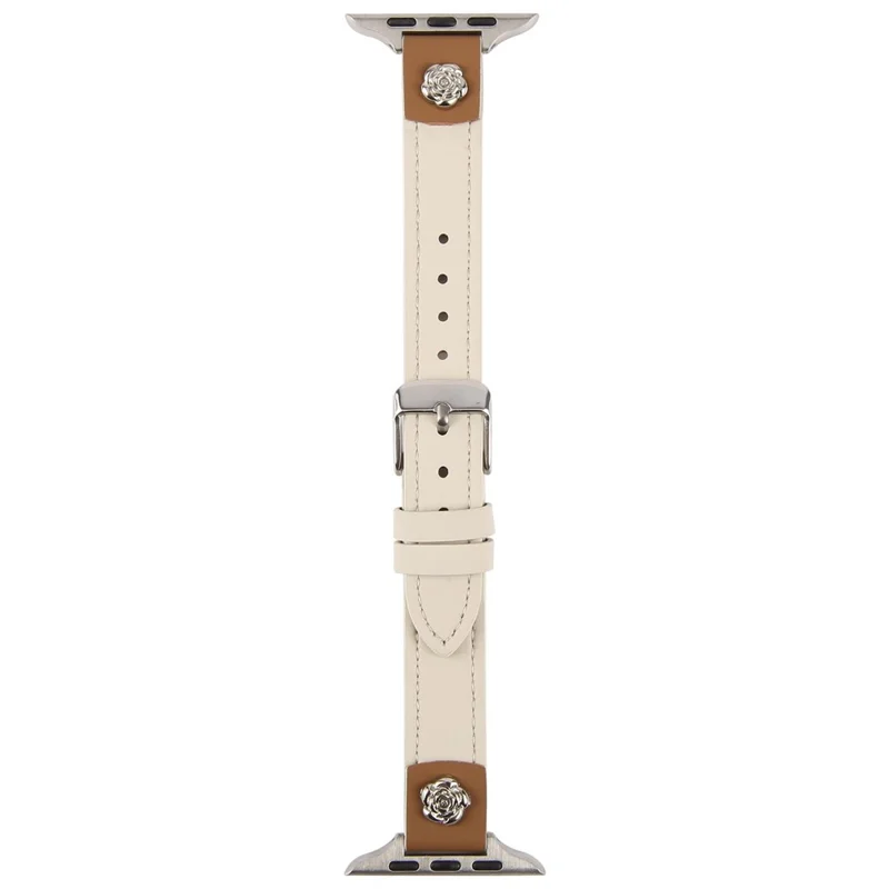 Watch Strap For Apple Watch Ultra 3 2 1 49mm / Series 11 10 46mm / 9 8 7 45mm / SE3 SE2 SE 6 5 4 44mm / 3 2 1 42mm , Camellia Rivets Microfiber Leather Band Bracelet - White