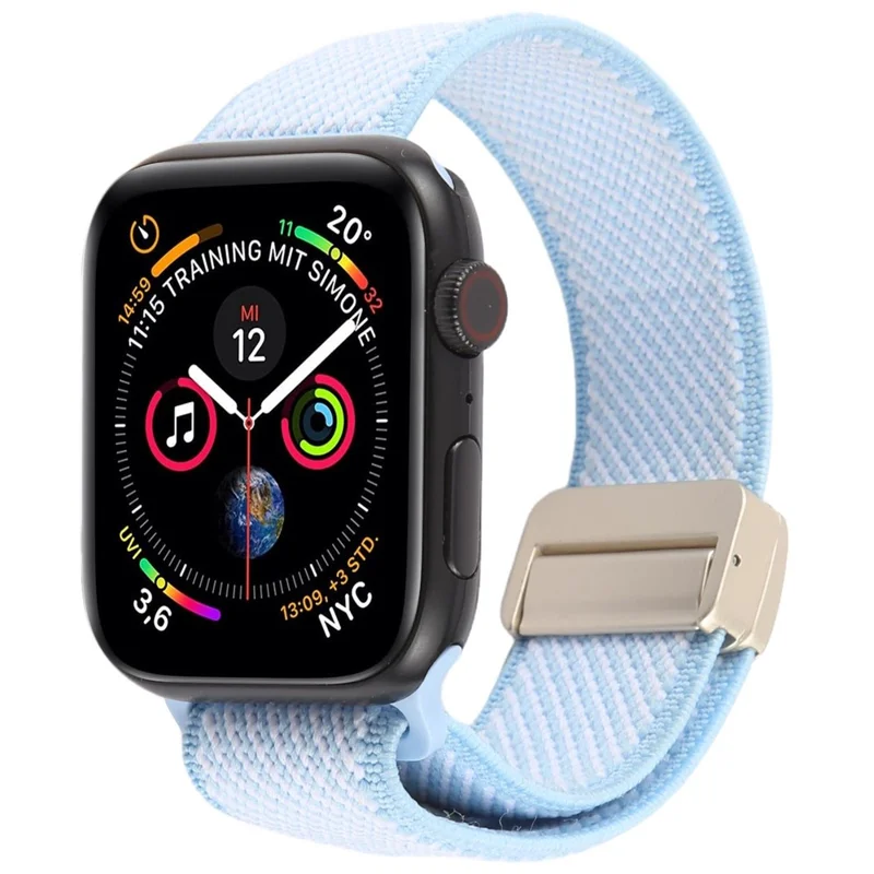 Pulseira para Apple Watch Series 11 10 42mm / 9 8 7 41mm / SE3 SE2 SE 6 5 4 40mm / 3 2 1 38mm, Pulseira de Nylon Respirável com Fivela Magnética - Azul Céu + Branco